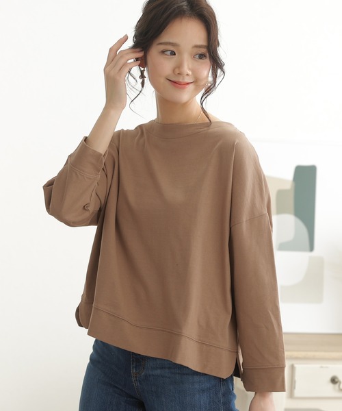 yuni ユニ シワ加工 ドロップショルダーカットソー 長袖シャツ ElegChic tシャツ 2wayフロントドロップショルダーカットソー 長袖