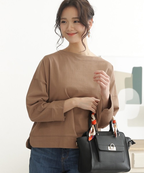 ElegChic tシャツ 2wayフロントドロップショルダーカットソー 長袖