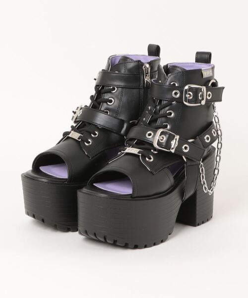 美品 YOSUKE ヨースケ 2818118 厚底ブーツサンダル レースアップ 厚底レースアップブーツサンダル （ブラック） -YOSUKE U