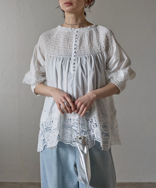 tea time切り替えブラウス Afternoon Tea ブラウス シャツ 刺繍切替ブラウス/MAISON SAJOU