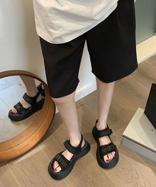 shoes365 サンダル 「shoes365」ダブルバックル厚底スポーツ