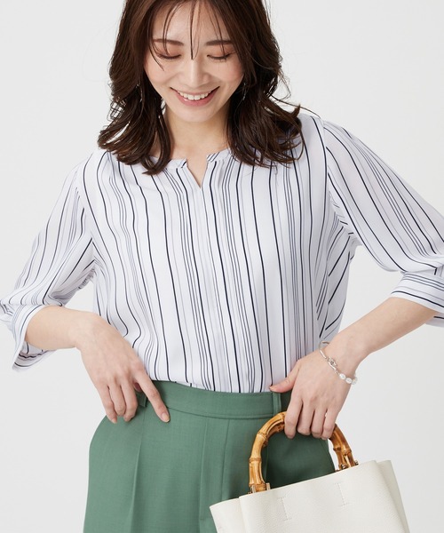 ブラウス シャツ ストレッチジョーゼットキーネックブラウス レディース SALE】ストレッチジョーゼットキーネックブラウス - 12Twelve