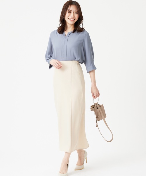 BELLUNA PLUS ブラウス シャツ ジョーゼット素材キーネック