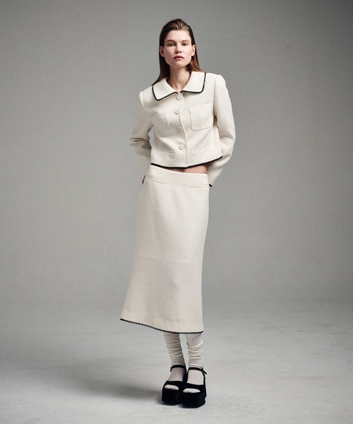 ジャケット・アウター Mardi Mercredi TWEED CROPPED JACKET LACE Mardi Mercredi（マルディメクルディ） コート アウター TWEED CROPPED