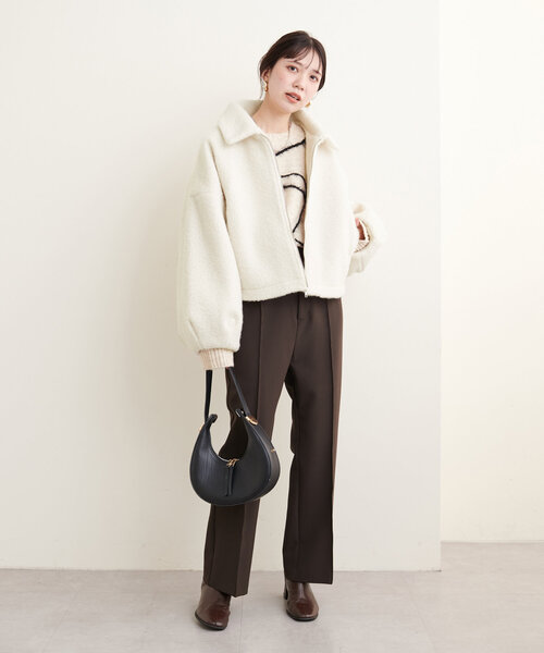 natural couture アウター シープボアショートZIPコート レディース 