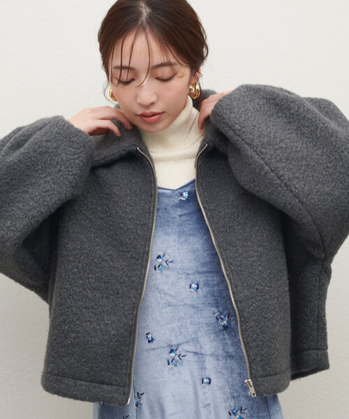 natural couture アウター シープボアショートZIPコート レディース 
