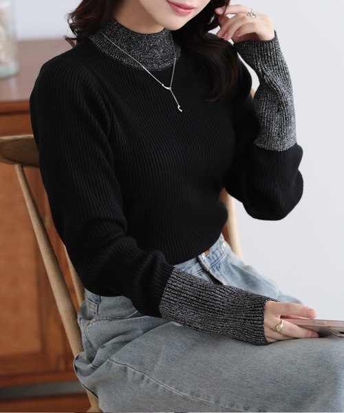 ニット セーター 袖切り替えハイネックニット レディース : ZOZOTOWN