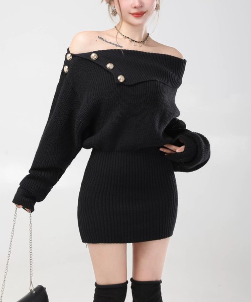 DALLA ワンピース point botann off-shoulder one-piece : ZOZOTOWN 