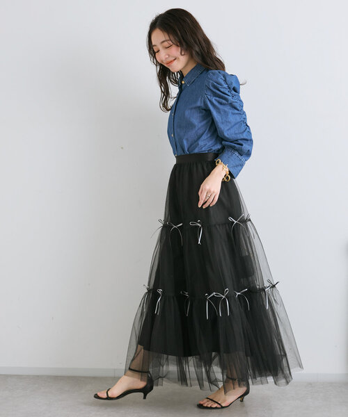 La boutique BonBon メニーリボンチュールティアードスカート La boutique Bonbon スカート メニーリボンチュールティアード