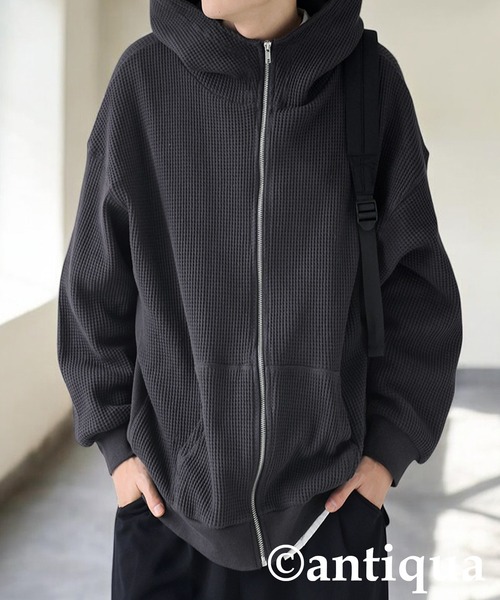 antiqua　完売品　ワッフルワイドパーカー　グレー antiqua（アンティカ） ガゼット風ネックフーディー レディース 鬼