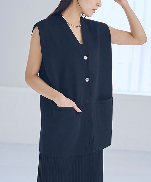 ベスト ジレ Vネックロングジレ レディース