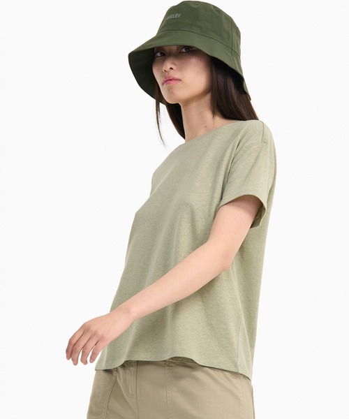 tシャツ コットンリネン トーンオントーン ワンポイント刺繍半袖Tシャツ レディース