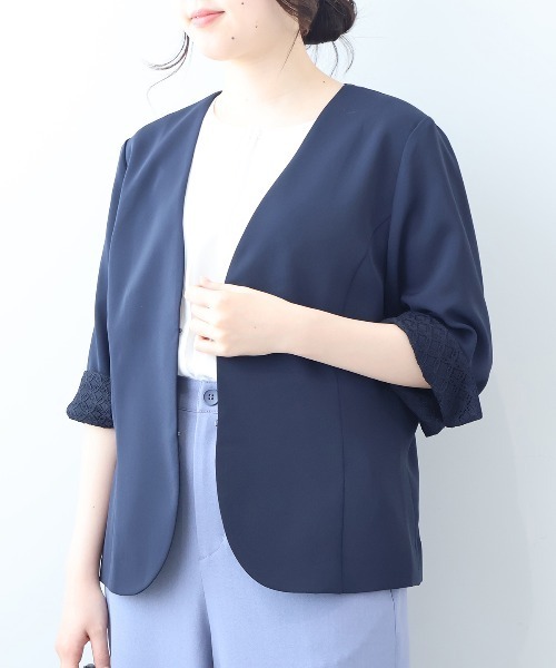 fleur by mint breeze ノーカラージャケット 5L 楽天市場】【セール L〜5L】イージーケア ノーカラー ジャケット