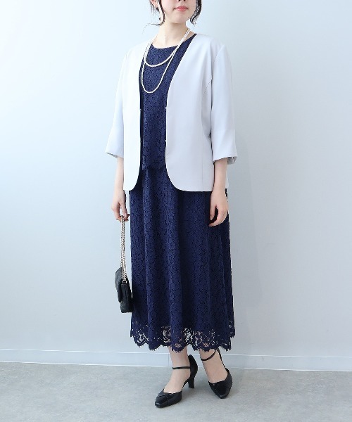 フルールbyミントブリーズ（fleur by mint breeze）/【大きいサイズ】【セミフォーマル】ダブルクロスノーカラージャケット fleur by mint breeze（フルールバイミントブリーズ） ジャケット ノー