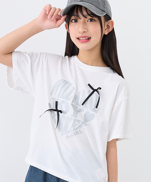 BISKEE tシャツ ラメハートロゴ×リボンTシャツ/カットソー