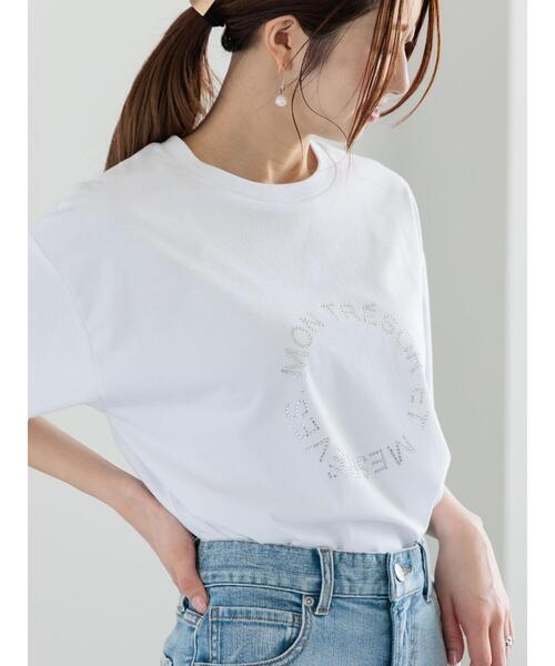 tシャツ ラインストーン MK サークル ロゴ Tシャツ レディース Te chichi tシャツ ラインストーンサークルロゴTシャツ