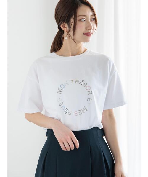 tシャツ ラインストーン MK サークル ロゴ Tシャツ レディース Te chichi tシャツ ラインストーンサークルロゴTシャツ