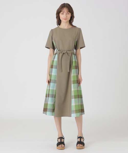 BLUE LABEL チェック柄フレアワンピース BLUE LABEL CRESTBRIDGE チェック 半袖 フレア ワンピース