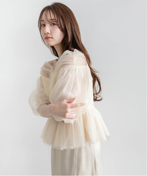 RANDA（ランダ） ブラウス シャツ チュールペプラムオフショルブラウス