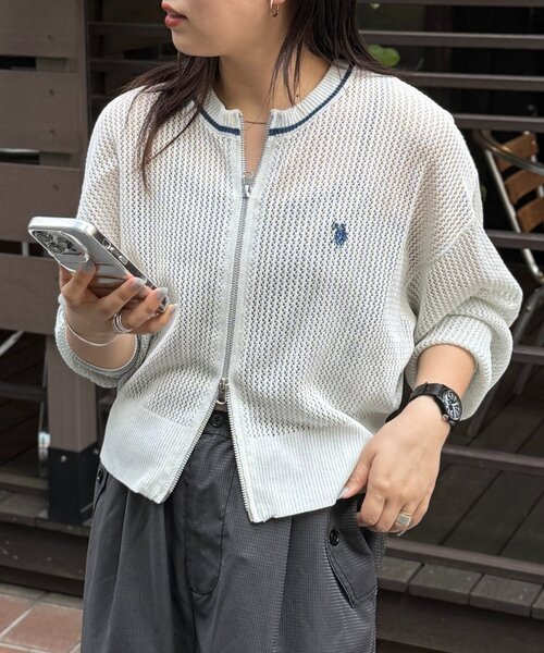 カーディガン 「U.S. POLO ASSN.」クルーネックメッシュカーディガン レディース U.S. POLO ASSN. カーディガン 「U.S. ASSN.」クルーネック