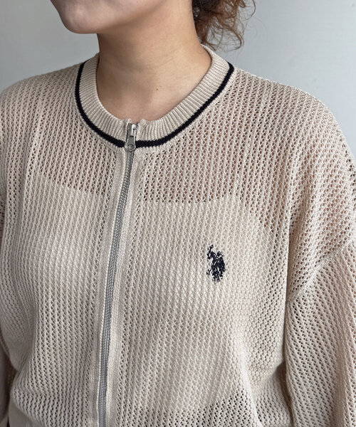カーディガン 「U.S. POLO ASSN.」クルーネックメッシュカーディガン レディース U.S. POLO ASSN.】クルーネックメッシュカーディガン