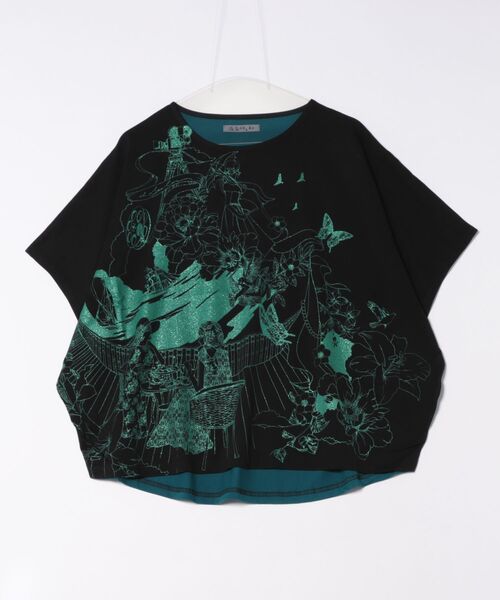 tシャツ 552228：海辺のティータイム柄 切替プルオーバー レディース
