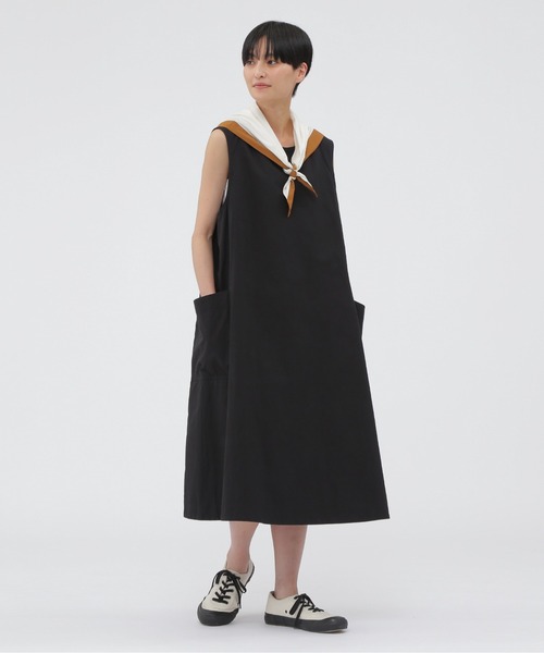 【★美品★】MHL.コットン ワンピース 定価30,800円 ひざ丈 七分袖 黒 ☆美品☆】MHL.コットン ワンピース 定価30,800円 ひざ丈 七分袖