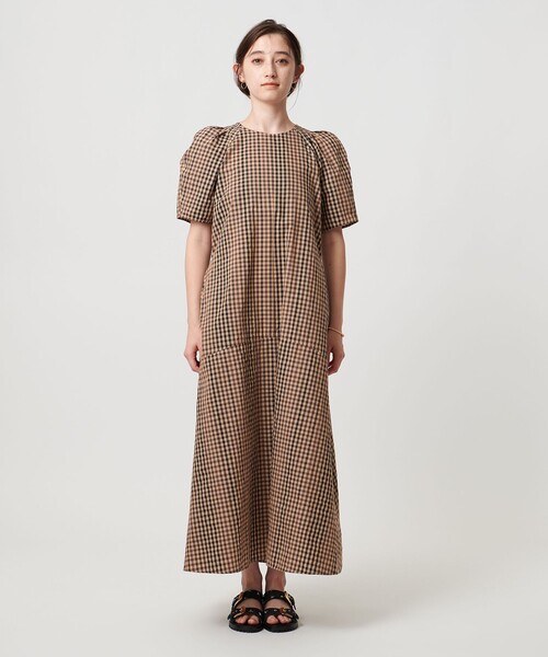 UNITED ARROWS パフスリーブワンピース ーウォッシャブルー UNITED ARROWS ワンピース パフスリーブ チェック