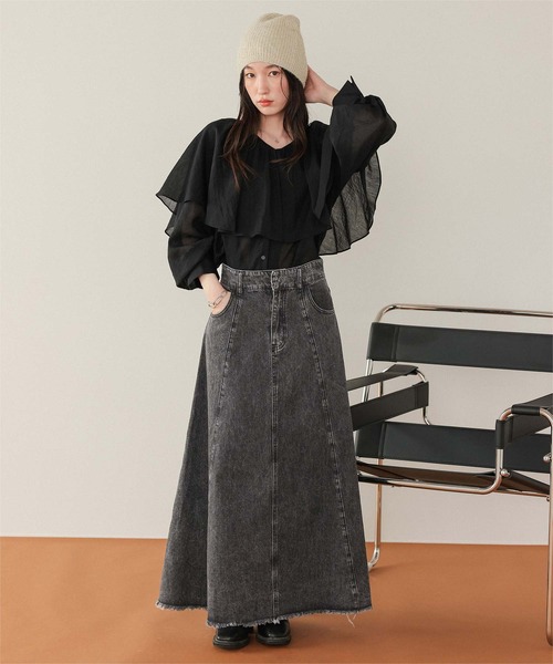 titivate（ティティベイト） デニムスカート ハイウエストボリューム
