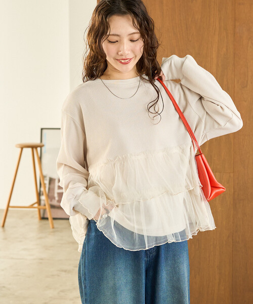 tシャツ 限定展開　チュール ドッキング ワッフル プルオーバー レディース | FREAK'S STORE | 04