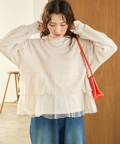 tシャツ 限定展開　チュール ドッキング ワッフル プルオーバー レディース | FREAK'S STORE | 22