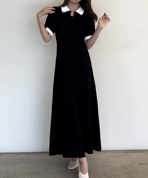 「JUNOAH」 半袖ワンピース MEDIUM ブラック レディース_画像5