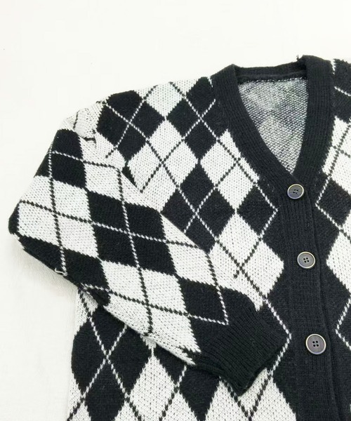 lulufa カーディガン アーガイル柄 オーバーサイズニットカーディガン