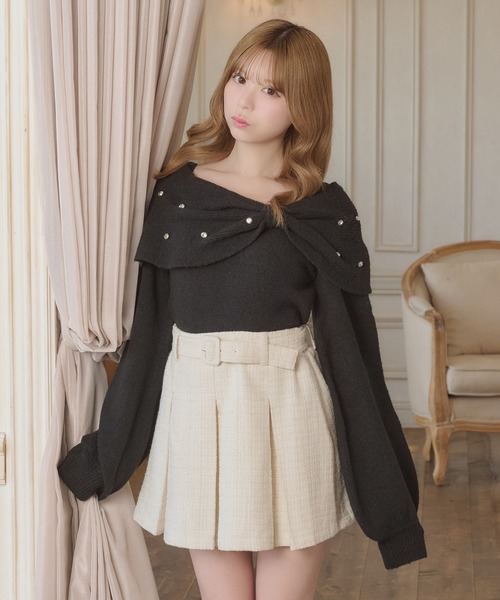 apresjour 【８周年記念アイテム】クロス紐付きフロントリボンニット 8周年記念アイテム】クロス紐付きフロントリボンニット【ZOZOTOWN限定