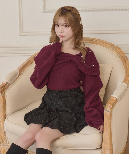 apresjour 【８周年記念アイテム】クロス紐付きフロントリボンニット 8周年記念アイテム】クロス紐付きフロントリボンニット【ZOZOTOWN限定