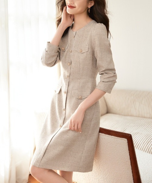 h*y様 新作ボタン付きツイードワンピース shameless ワンピース 金ボタンツイードワンピース : ZOZOTOWN Yahoo