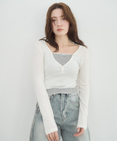 「mellowneon」 長袖カットソー FREE アイボリー レディース_画像9