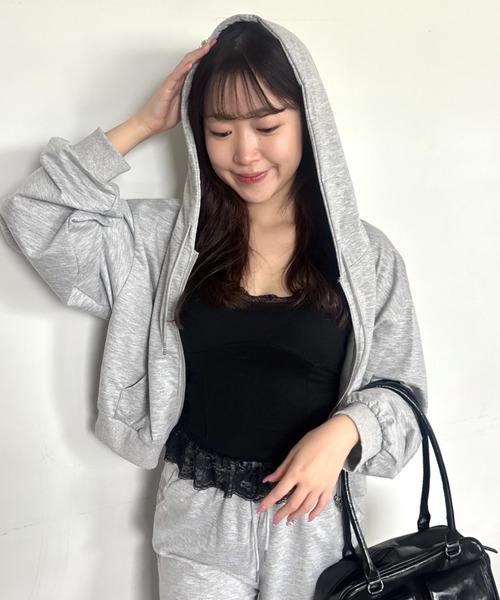 レディ セットアップ ジップアップパーカー パンツ タイダイ M グレー Mejoul セットアップ 「2026春夏新作」「セットアップ」ショートジップ