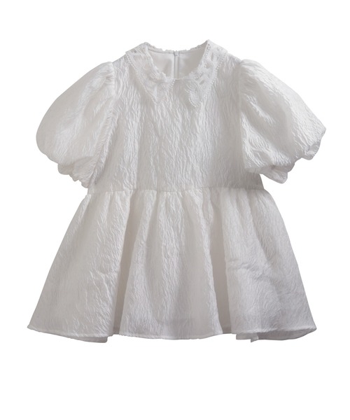 fitmore レース衿ジャガードペプラムトップス　ホワイト　完売品 Fit more（フィットモア） レース衿ジャガードペプラムトップス