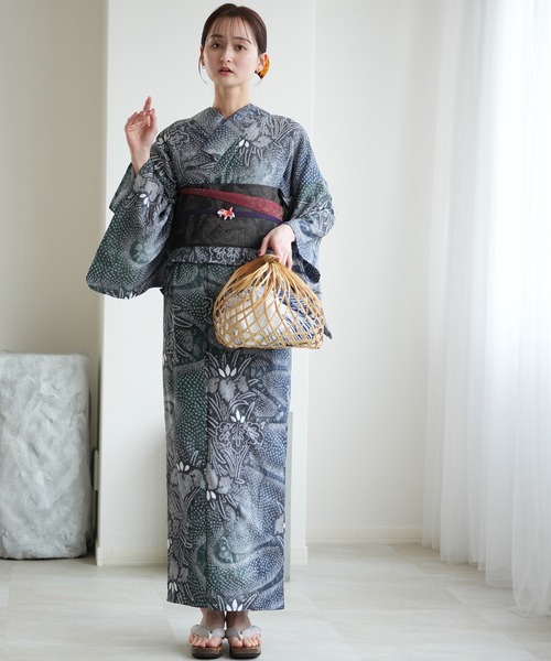 浴衣 有松絞り浴衣3点セット utatane 月影の菖蒲 レディースの画像