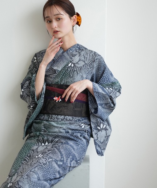 浴衣 有松絞り浴衣3点セット utatane 月影の菖蒲 レディースの画像
