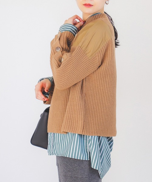 ニット セーター BEAMS HEART / 袖釦 ミリタリーニット レディース BEAMS HEART ニット セーター / 袖釦 ミリタリーニット