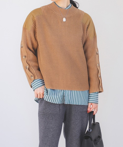 ニット セーター BEAMS HEART / 袖釦 ミリタリーニット レディース BEAMS HEART ニット セーター / 袖釦 ミリタリーニット