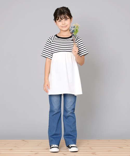 半袖チュニック trois lapins kp チュニック ボーダー切替え半袖チュニック(120