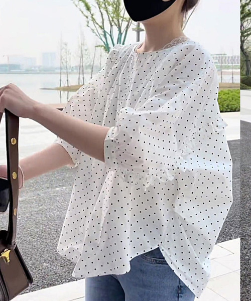 DAY CLOSET ブラウス シャツ 半袖 レディース 半袖フリルパフスリーブ