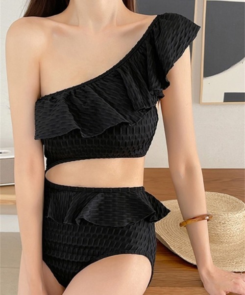 水着 フリルデザインワンショルダーワンピース レディース : ZOZOTOWN