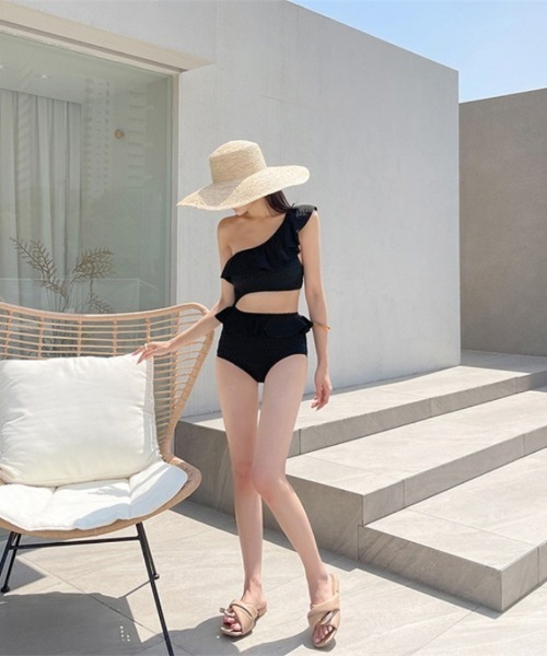 水着 フリルデザインワンショルダーワンピース レディース : ZOZOTOWN