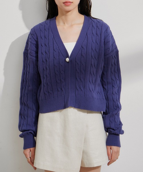 VIS（ビス） カーディガン パール釦ケーブルカーディガン レディース