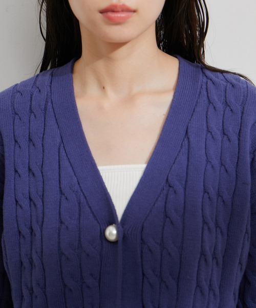 VIS（ビス） カーディガン パール釦ケーブルカーディガン レディース