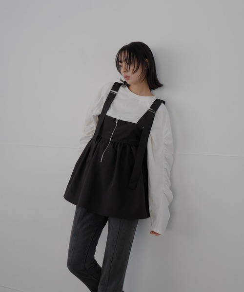 louren ぺプラムキャミソール 予約]ぺプラムレイヤードデザインキャミワンピース/ブラック